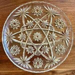 VTG 1960s MCM Anchor Hocking 11" Glass Cake Serving Plate Star of David Platter